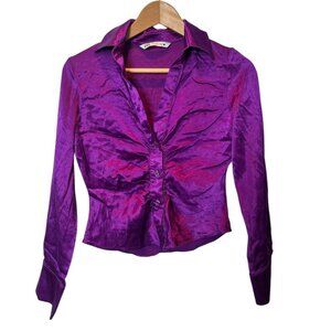 ZARA Purple Satin Ruched Blouse | Size Small | Statement Going Out Top